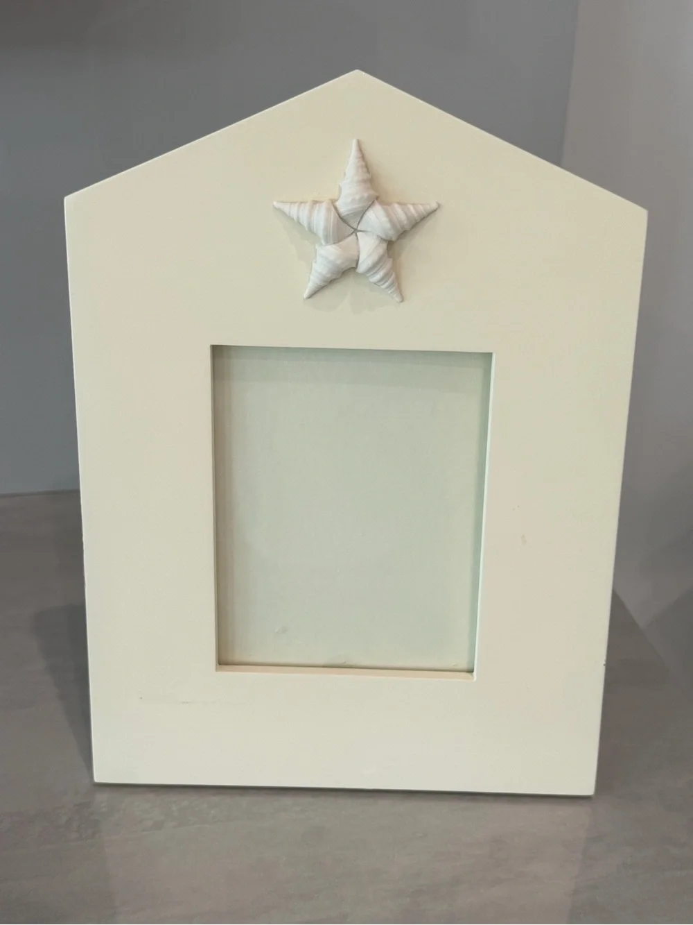 Nautical House-Shaped Picture Frame w/ Seashell Starfish Accent, Cream Coastal